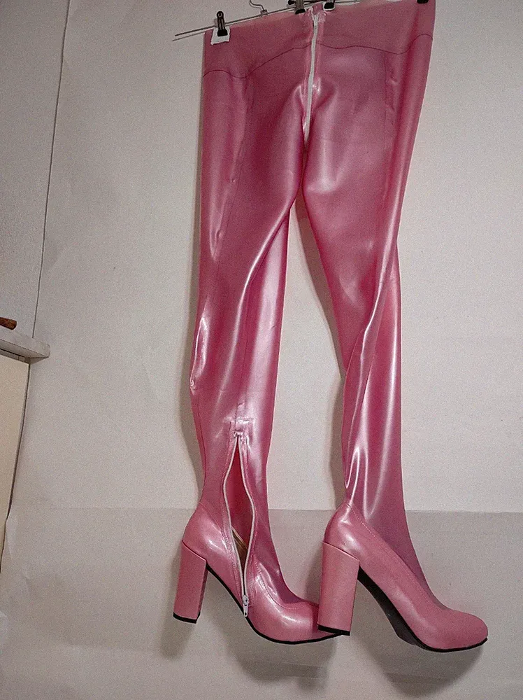 Neuheit Hosen Stiefel Latex gummi metalic farben heels 11 cm block Polen