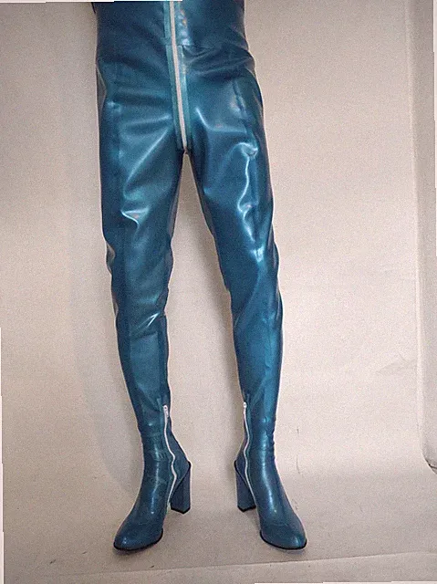 Neuheit Hosen Stiefel Latex gummi metalic starke 0,8mm heels 11 cm block Polen