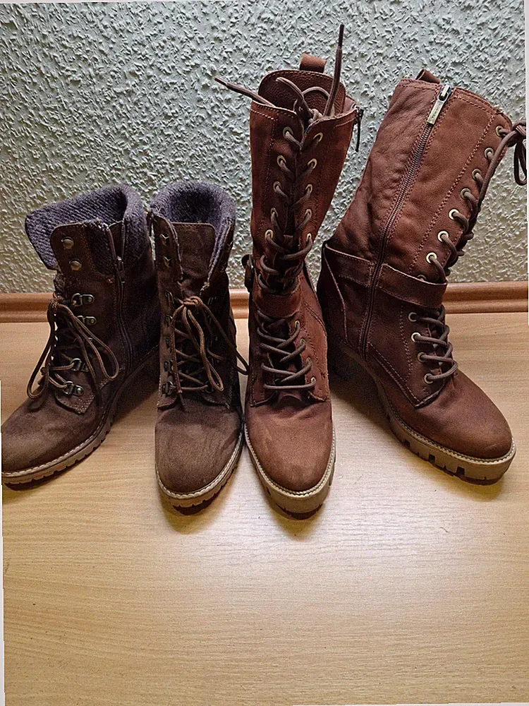 Neuwertig! 2x Schnür Bootie Stiefel braun gefüttert Gr. 40 *Easy Street *Tamaris