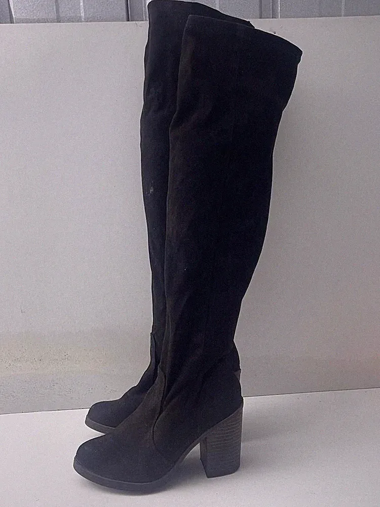 New Look Damen Overknee Stiefel schwarz Wildlederimitat Absatz UK 4 EUR 37 -A127
