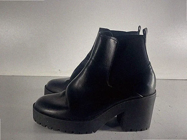 New Look Damenschuhe Größe 3 / 36 Schwarz Leder Gummizug Stiefeletten -E32