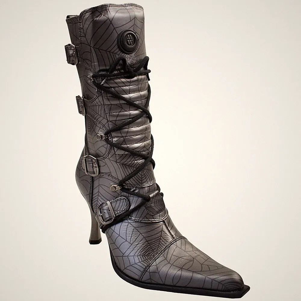 New Rock Damen High Heels Spitz Stiefel Boot Spinnennetz Metallabsatz M9373 7027