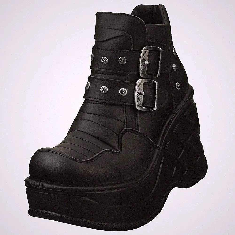 New Rock Damen Plattform Stiefel Schwarz - Gothic Vegan