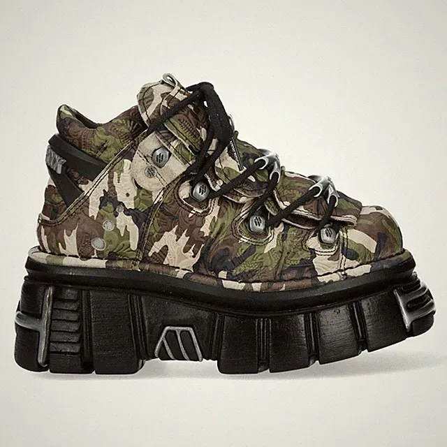 New Rock M-106-C169 Metallic Camouflage Gothic Plateaustiefel Punk Schnürstiefel