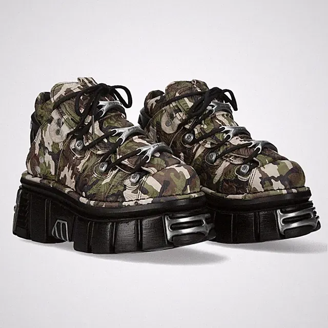 New Rock M-106-C169 Metallisch Tarnfarbe Gothic Plateau Punk Stiefeletten