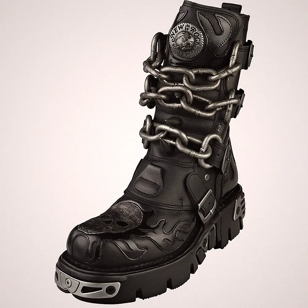 New Rock M-727-S5 Plattform Stiefel aus Leder - Schwarz Unisex - 46 EU