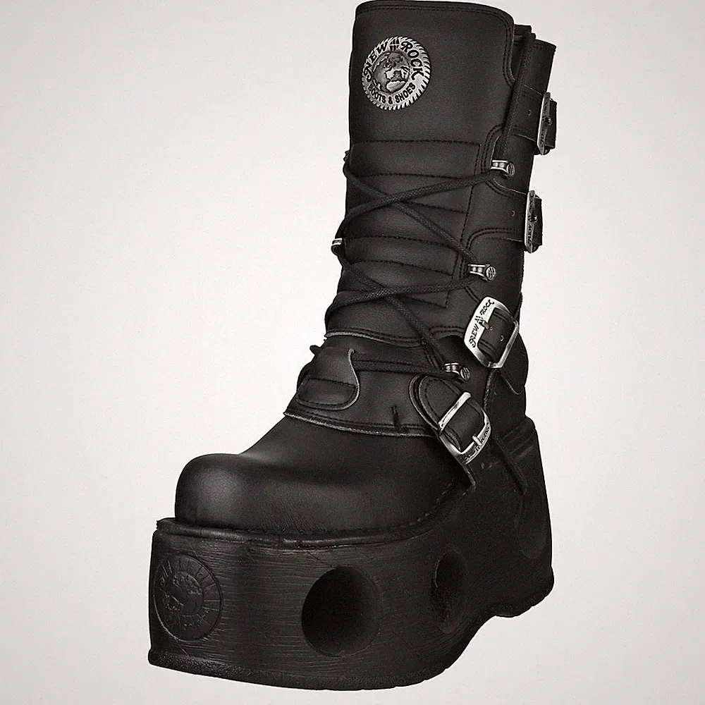 New Rock Metallic Plattform Stiefel - Schwarz unisex - 38 EU