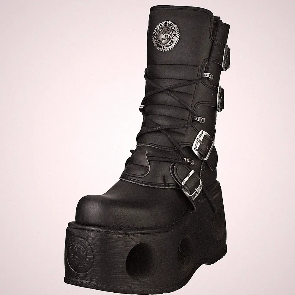 New Rock Metallic Plattform Stiefel - Schwarz unisex