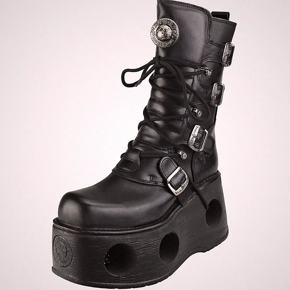 New Rock Space Metallic Neptuno Boots Unisex Black Stiefel Plattform - 45 EU