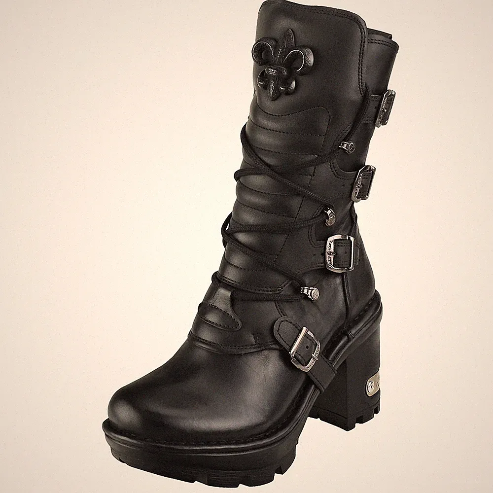 New Rock Unisex M-NEOTYRE05-S1 Plattform Stiefel Schwarz aus Leder