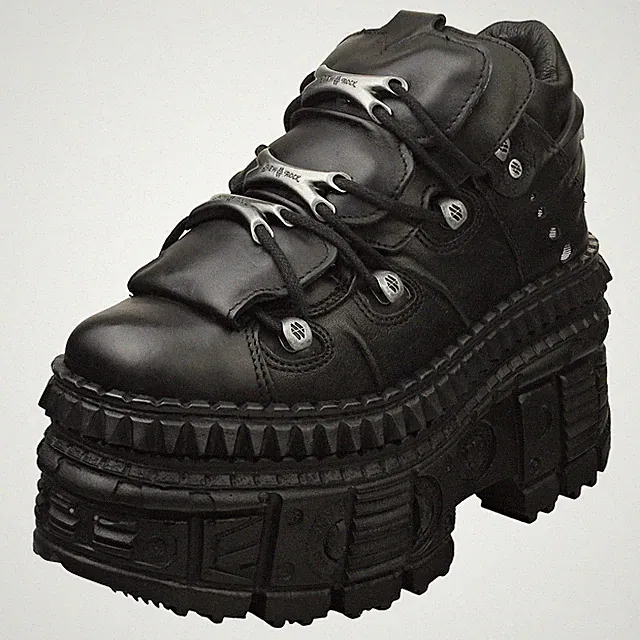 New Rock Unisex M-WALL106-S9 Plateaustiefel aus Leder in Schwarz
