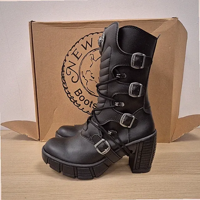 New Rock Vegan M-trcasco008 Chunky Heel Plateau Punk Goth Stiefel Uk 6,5 Eu 40
