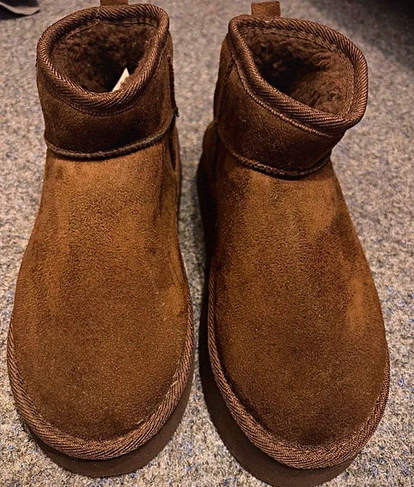 New Yorker Damen Stiefeletten EU 38 Braun Wildleder gefüttert Slip-On flach