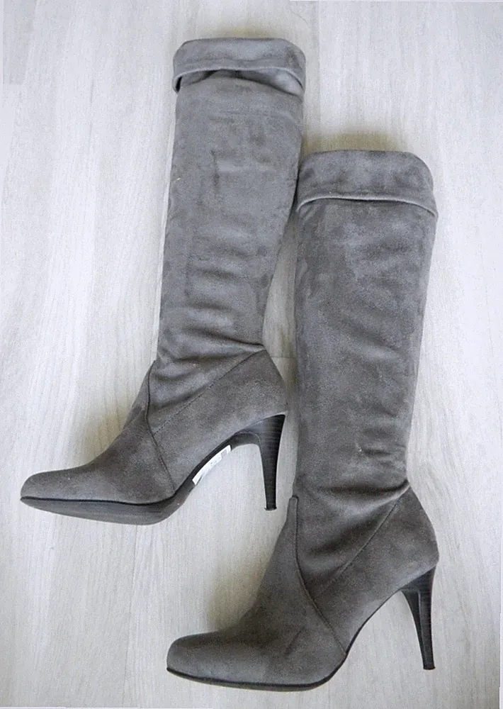 NEXT Damen Kniestiefel mit Absatz Grau Wildleder Größe 6 / 39