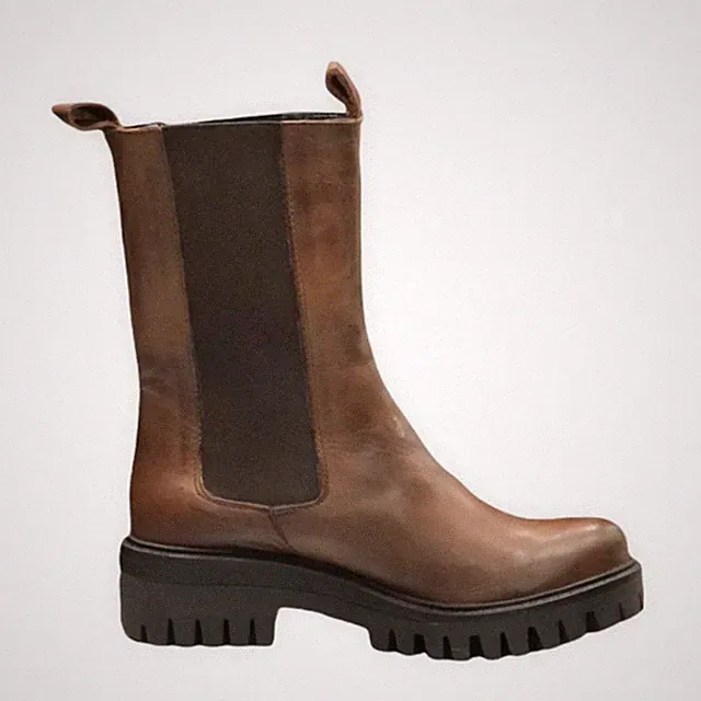 Notaro Damenschuhe Leder braun Combat Stiefeletten Stiefel mit Gummizug
