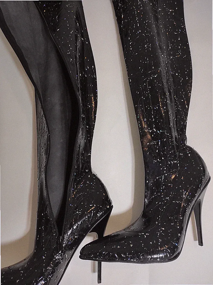 Novelty Exklusiver Latex stiefel viele farben silver glitter size 42-47 heels 13