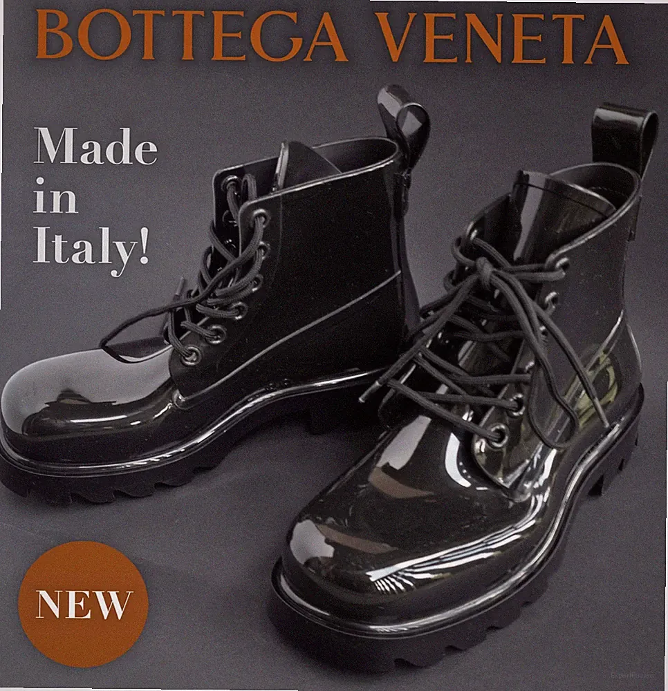 NP~650€ Bottega Veneta Gummistiefel 37 Rubber Stride Boot schwarz glänzend