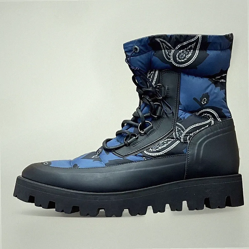 OAMC LEDER UND STOFF STIEFELETTE PAISLEY PRINT/SCHWARZ/BLAU UK 11/EU 46/US 12
