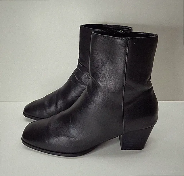 Office 8UK EU41 DAMEN SCHWARZ LEDER MITTELHOHER ABSATZ STIEFELETTEN BOOTIES SCHUHE SEITLICHER REISSVERSCHLUSS