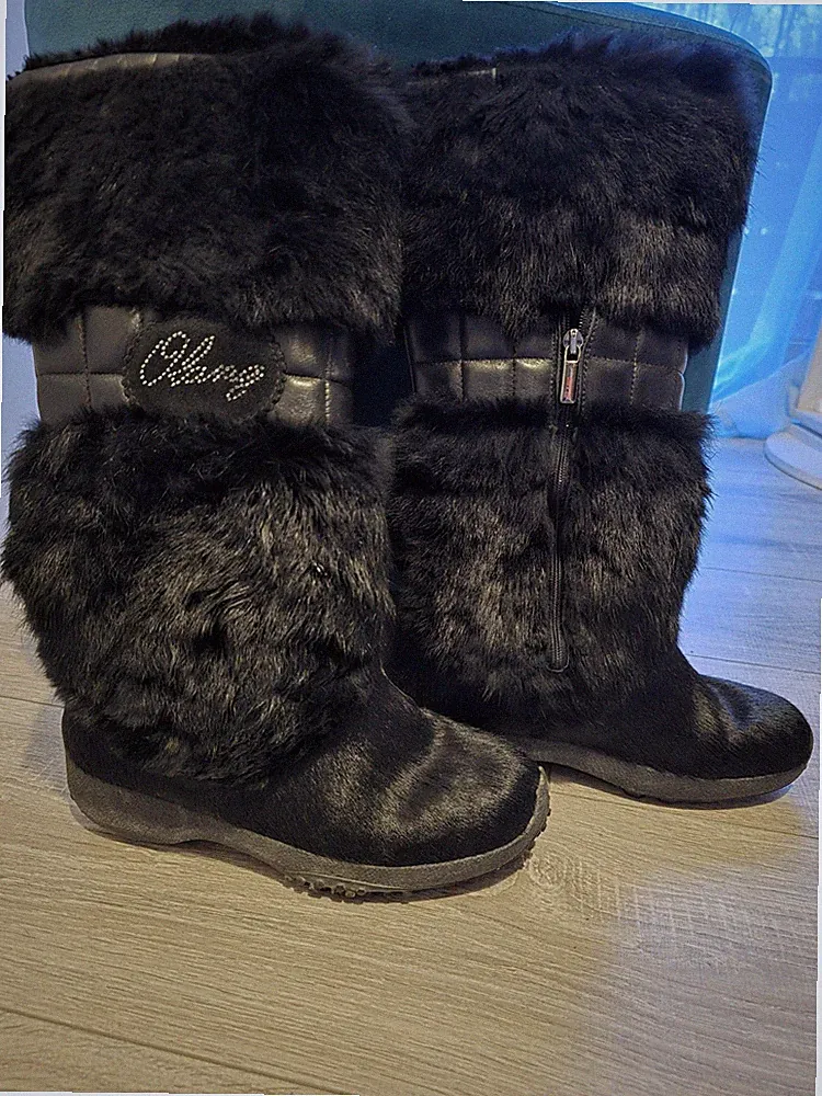 Olang Schneestiefel Echtfell 37 schwarz Schneeschuhe Winterstiefel Fell Après Sk