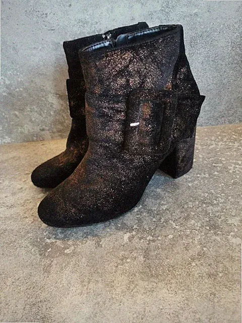 OMG Samt Stiefeletten Gr. 39 Schwarz Mit Glitzer Und Schnalle Neuwertig