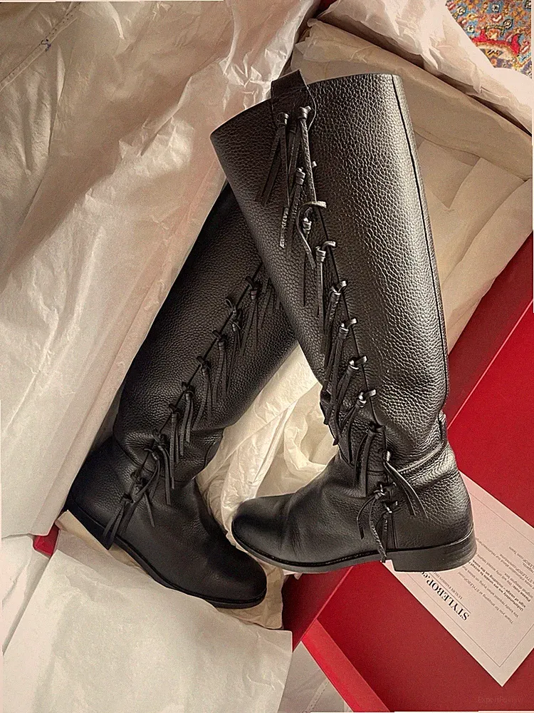 Orig. Valentino Garavani Reitstiefel flach Fransen schwarz Gr 38.5 NP 995 Eur