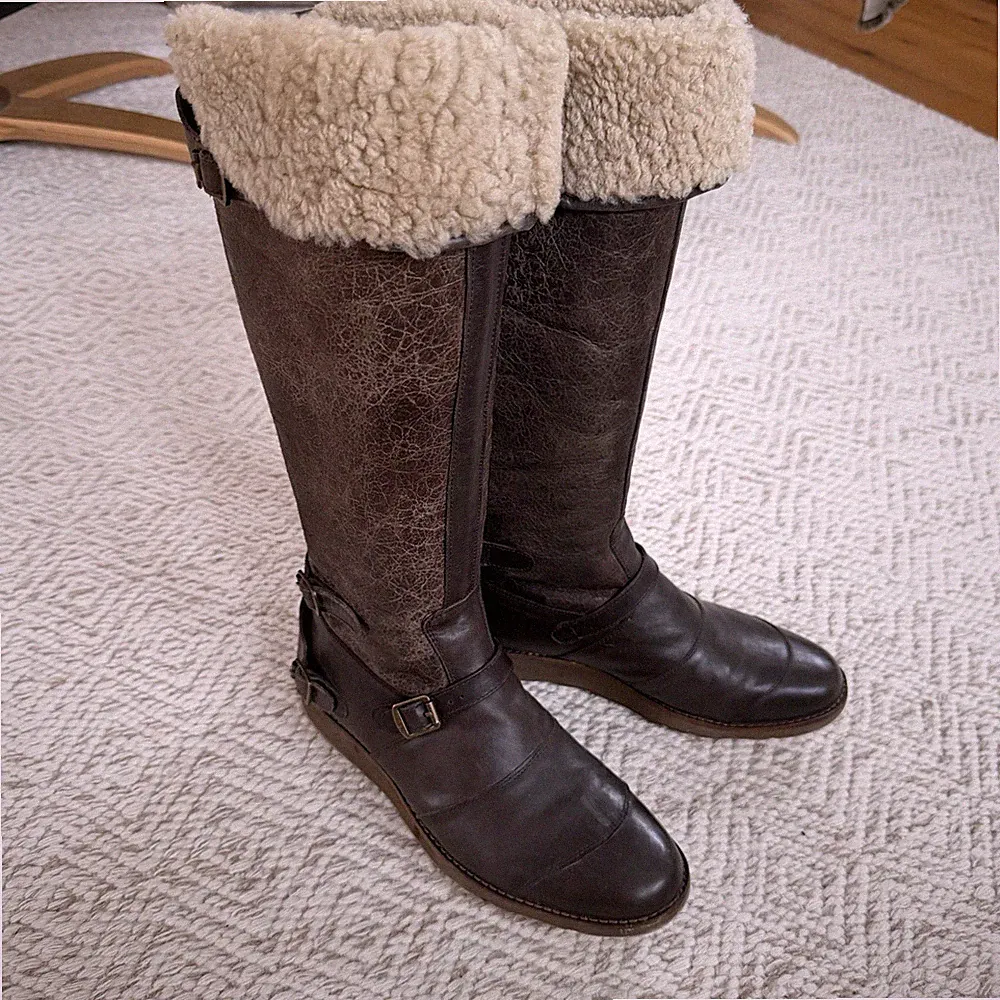 Original Belstaff Stiefel Braun Lammfell Gr. 39 Sehr Gut Gummisohle Top Leder