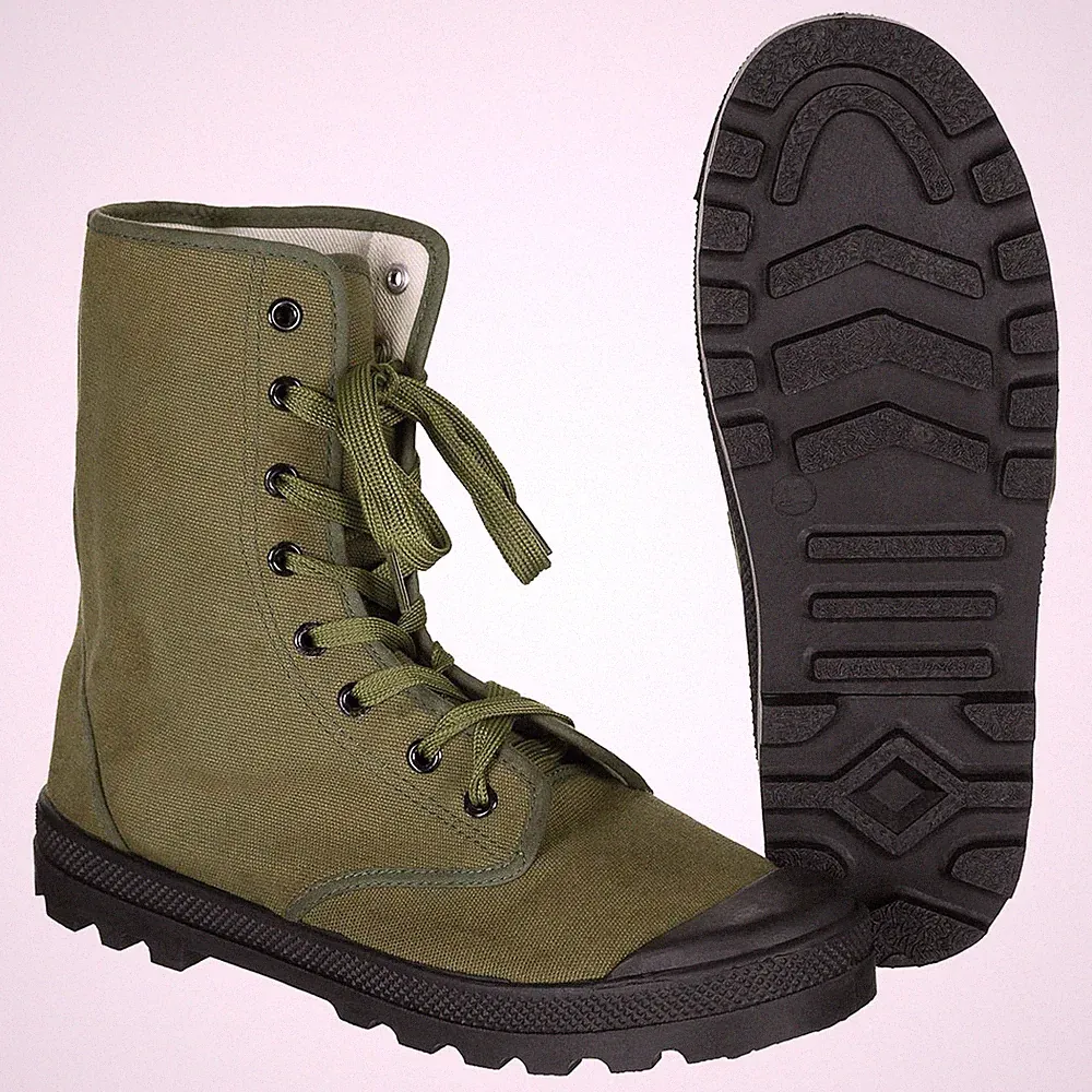 Original Französische Militär Kommando Stiefel Verstärkte Absätze Vintage Oliv Neu