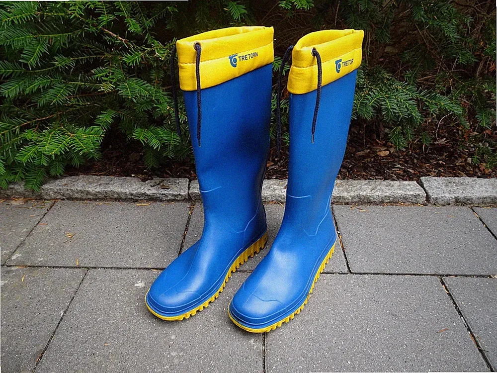 original TRETORN Gummistiefel Gr. 39 Blau Gelb, hoher Schaft 1980er Jahre