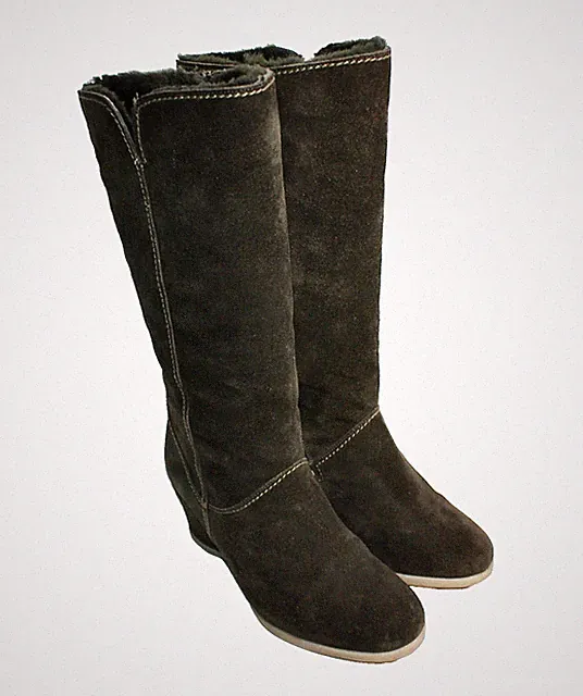 OSWALD DAMENSTIEFEL BOHO LAMMFELL FUTTER OLIVGRÜN WILDLEDER UK3,5 EU36,5 #S3-3#