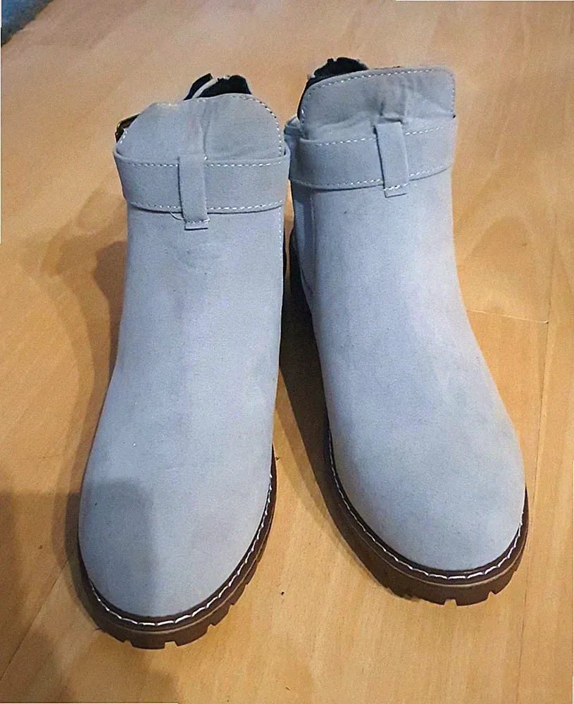 Other Damen Stiefeletten Grau Wildlederimitat Schnalle Profilsohle 38