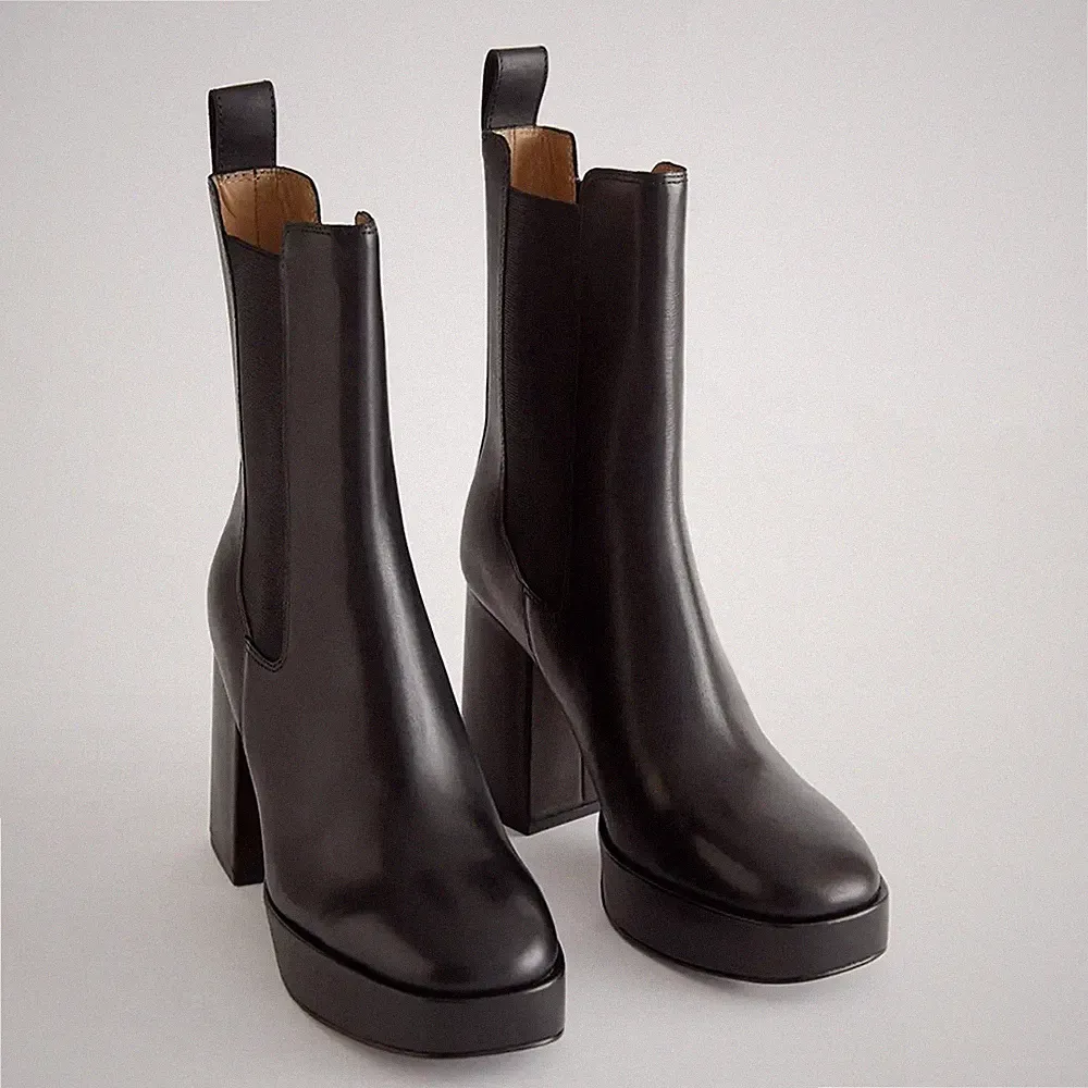 &Other Stories COS Arket Plattform Stiefelleten Boots Leder Schwarz 38