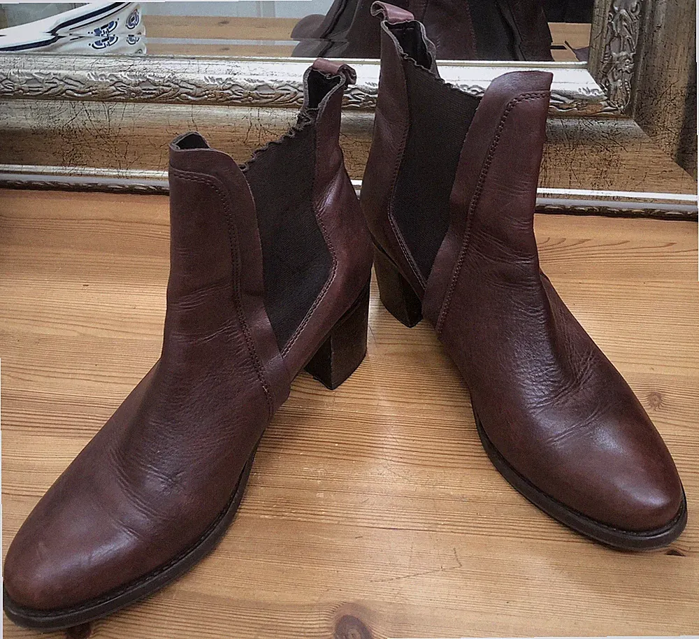 💖Otto Kern Damen Echtleder Stiefeletten Boots Booties Rotbraun 41💞