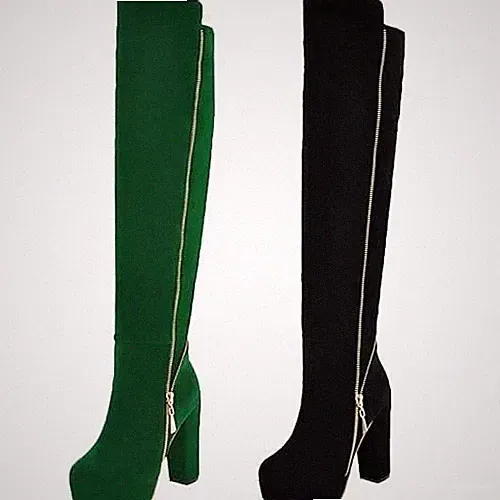 Overknee High Heels Stiefel Plateau Langschaftstiefel Blockabsatz Reißverschluss