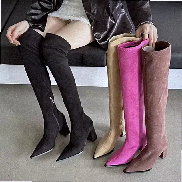 Overknee Overknee Stiefel Weitabsatz Spitze Schwarz Elegant CF0314