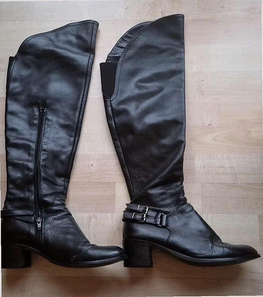 Overknee Stiefel, Größe 38, Schwarz, Leder, Damen, neu besohlt