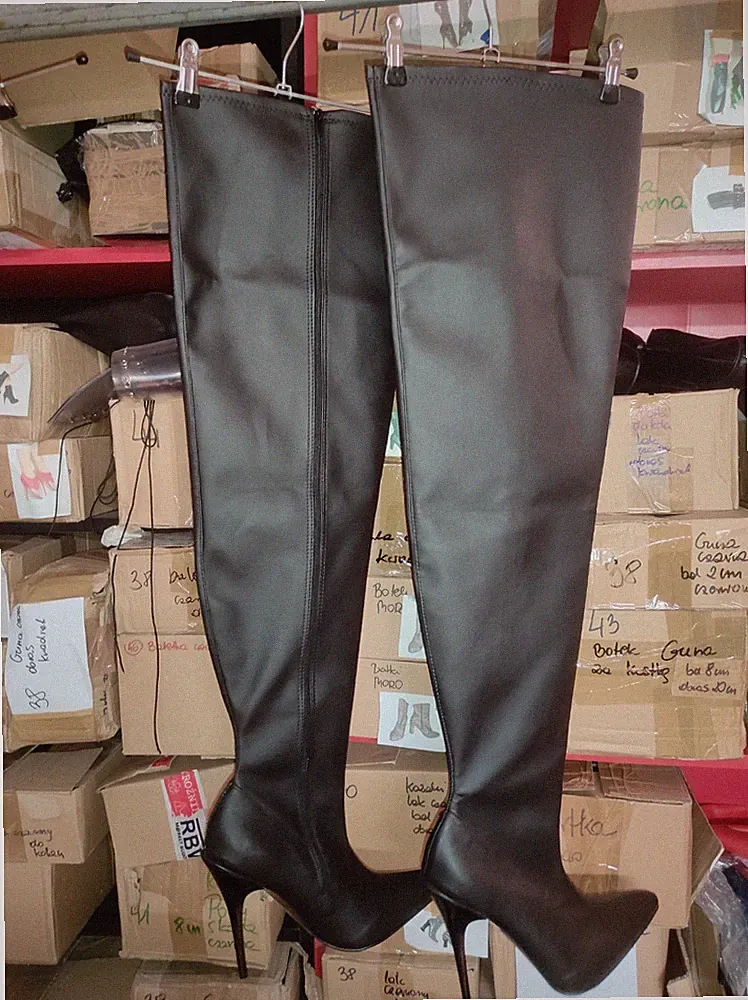 Overknee Stiefel kunstleder Absatz 13cm schwarz grobe 47 46 45 44 43 42 Polen