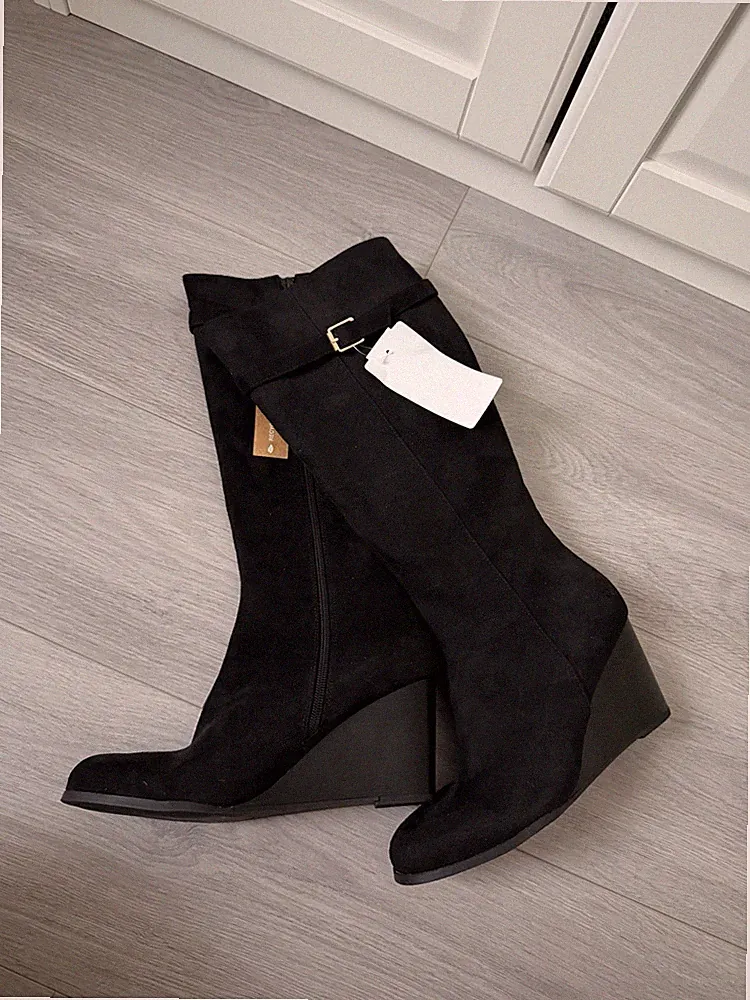 Overknees Stiefel mit Absatz Reißverschluss Schwarz Neu Gr. 39