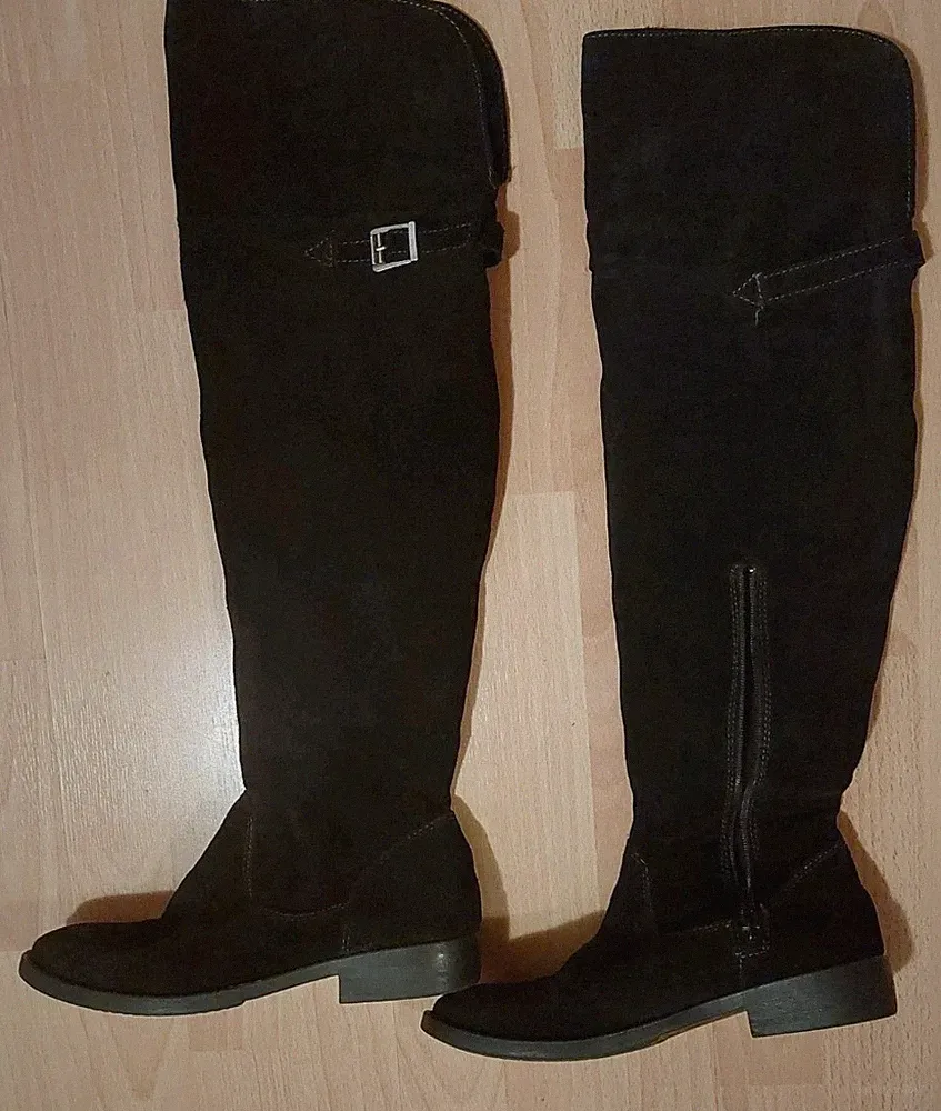 Overknie TAMARIS Schnalle Gr.38/38,5 Leder Schwarze Gefüttert Neuwertig