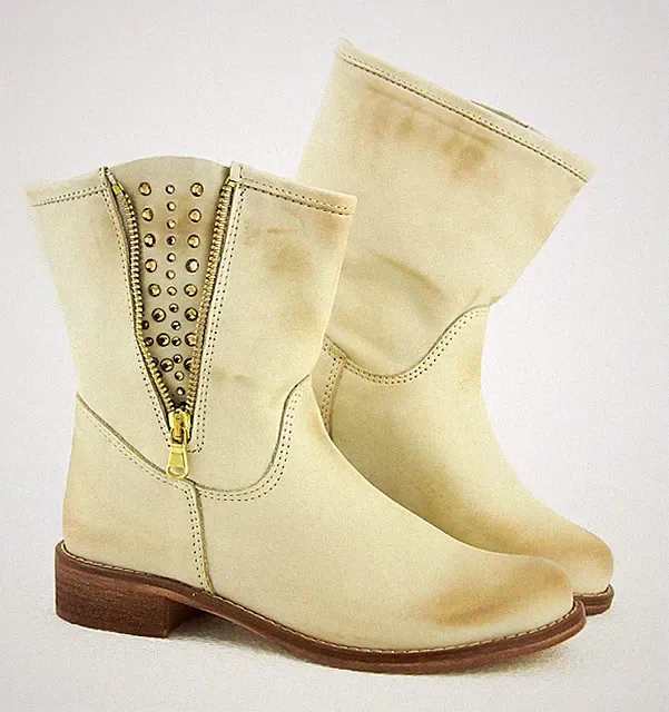 OVYE ITAL DAMEN LEDER SCHUHE Stiefel Stiefeletten Strasssteine Ankle Biker Boots
