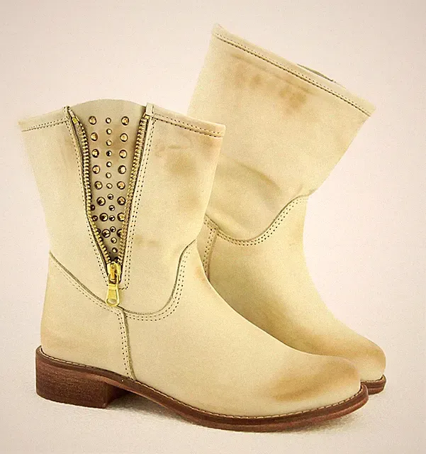 OVYE ITAL DAMEN LEDER SCHUHE Stiefel Stiefeletten Strasssteine Ankle Biker Boots