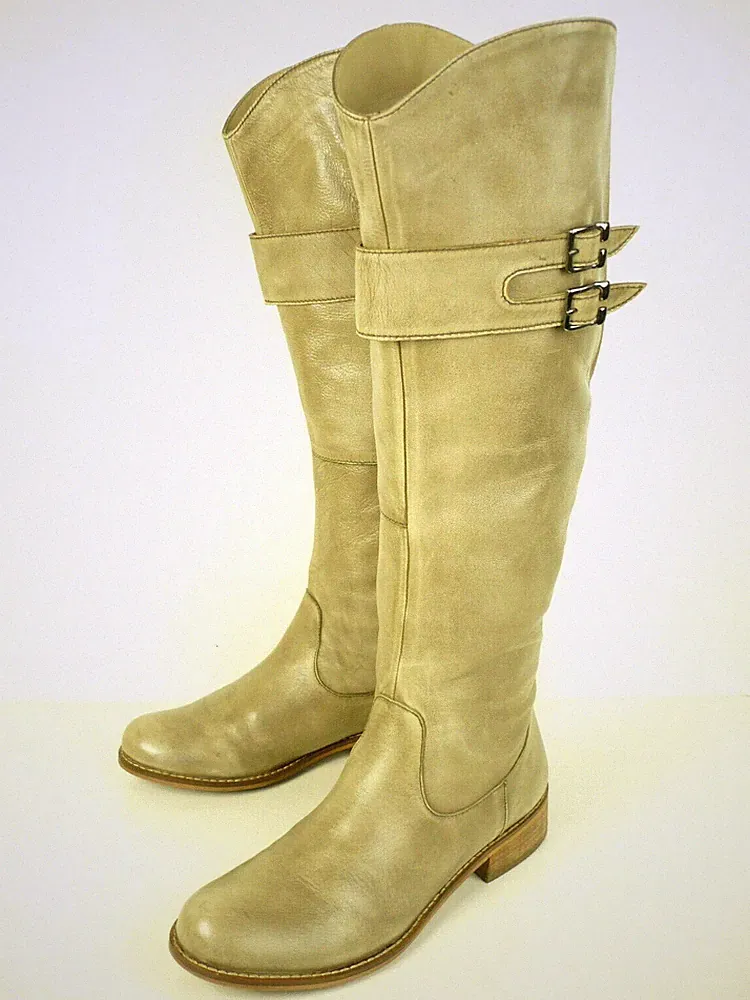 OXMOX Lederstiefel Gr 36 ECHTLEDER stone Glattleder Schnallen Hochschaft Stiefel