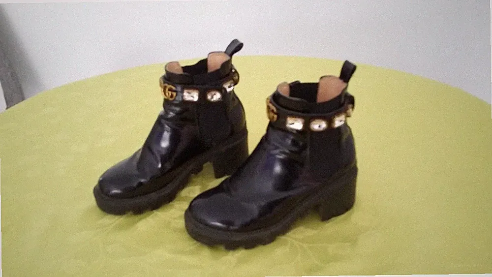 PAAR GUCCI CHELSEA ECHT LEDER STIEFELETTEN SCHWARZ STIEFEL MIT STRASS GR. 37