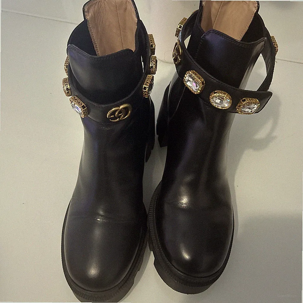 PAAR GUCCI CHELSEA ECHT LEDER STIEFELETTEN SCHWARZ STIEFEL MIT STRASS GR. 38