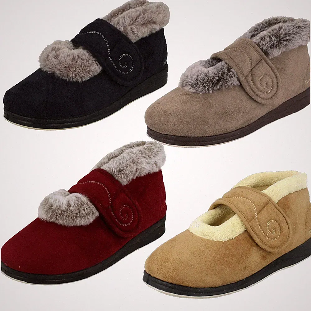 Padders Hush Damen Slipper Bootie Burgundy Combi Taupe 2E Klett/Textil