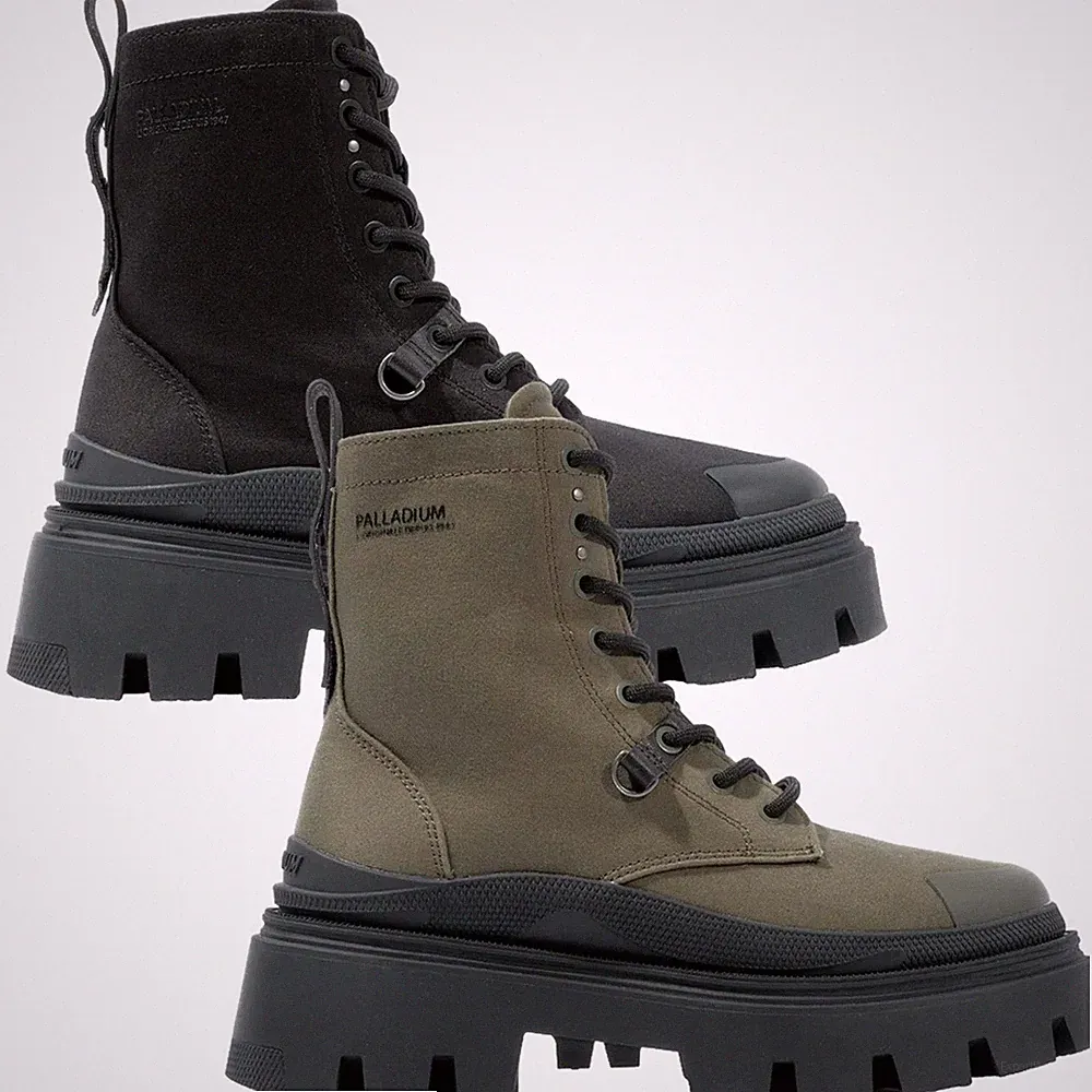 Palladium Damen PallaSquad Canvas hohe Stiefel klobig hoher Absatz Combat Canvas