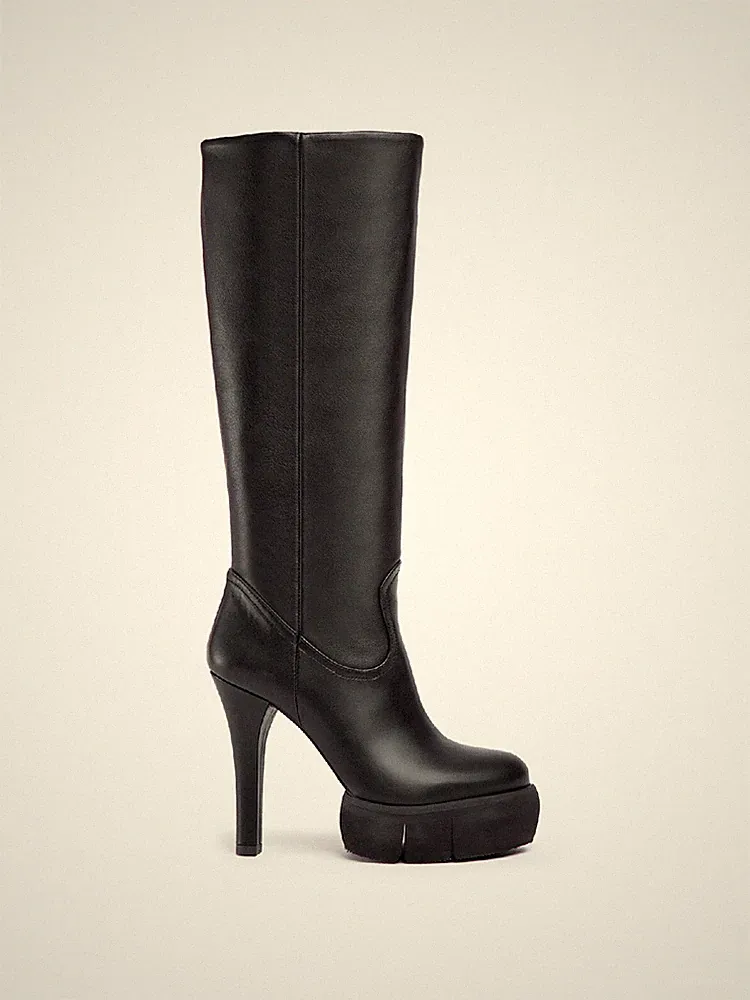 Paloma Barcelò Stiefel aus schwarzem Leder mit Absatz 12 cm und Plateau 4 cm Art. AGNES