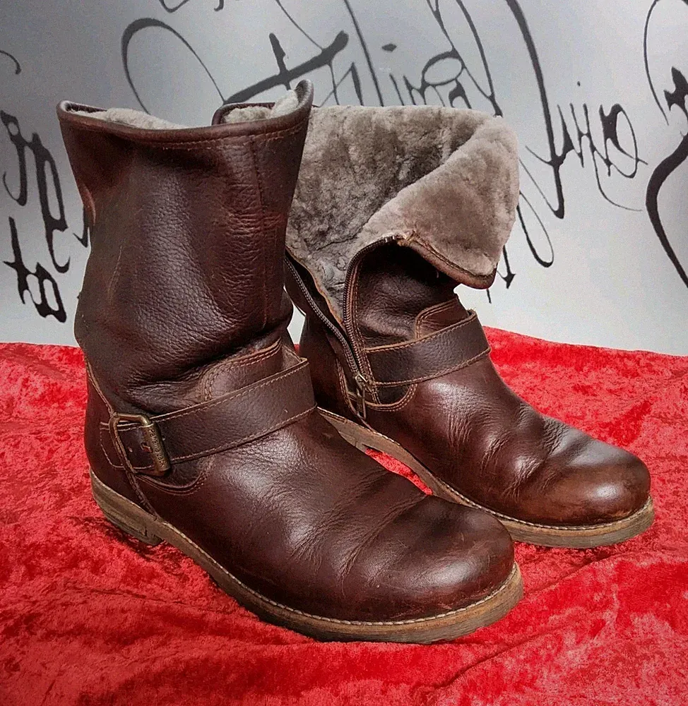 "PANAMA JACK" BOOTS 38/39 KASTANIENBRAUN GEÖLTES LEDER+LAMMFELL‼️