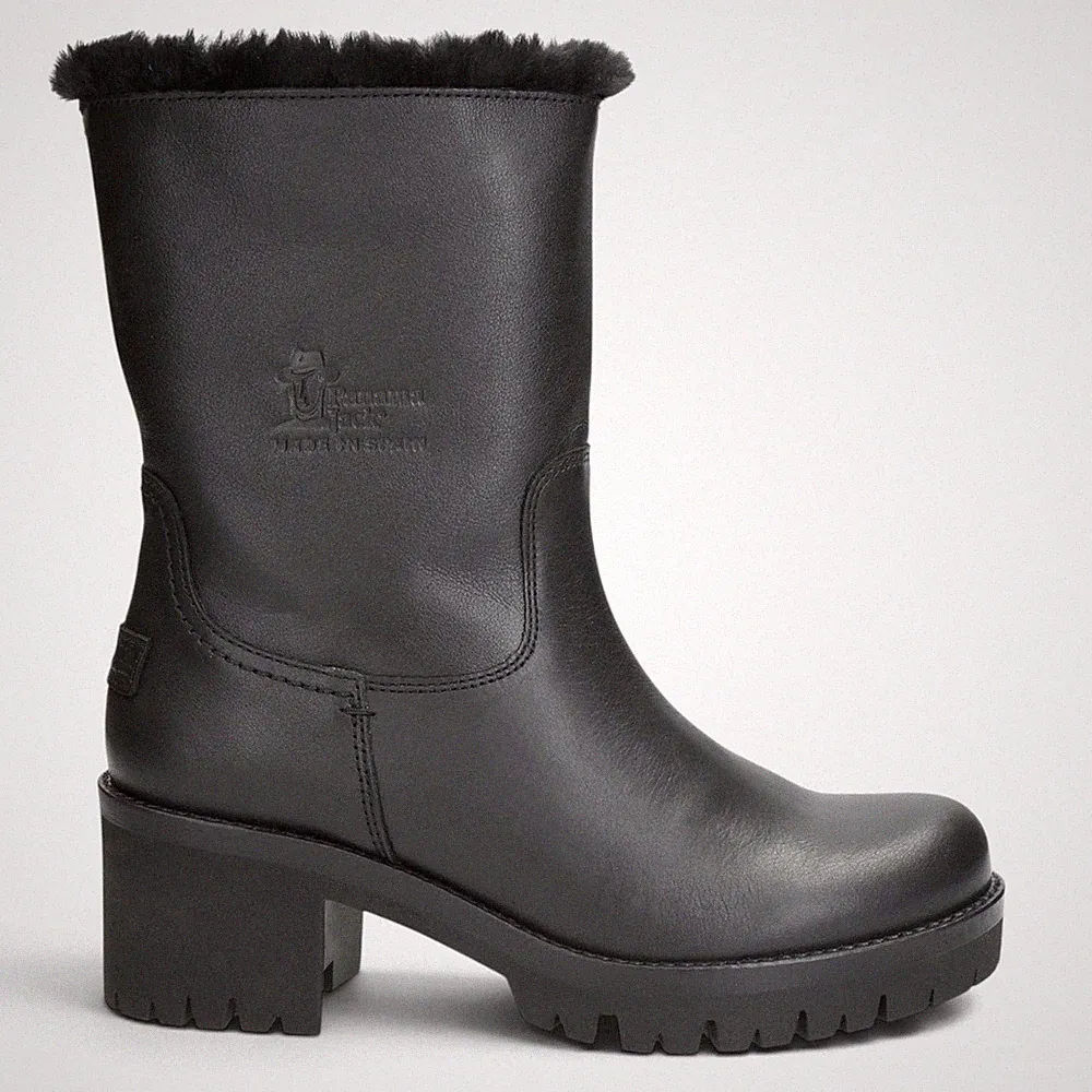 Panama Jack Piola B48 Schwarze Leder Wasserfeste Winter Stiefel Mit Absatz