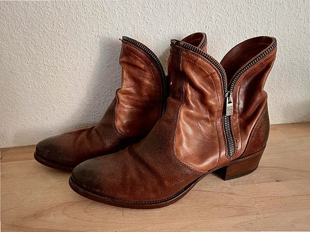 PANTANETTI Rahmengenähte Leder Stiefelette Italien Gr, 39/40 Brauntöne Used Look